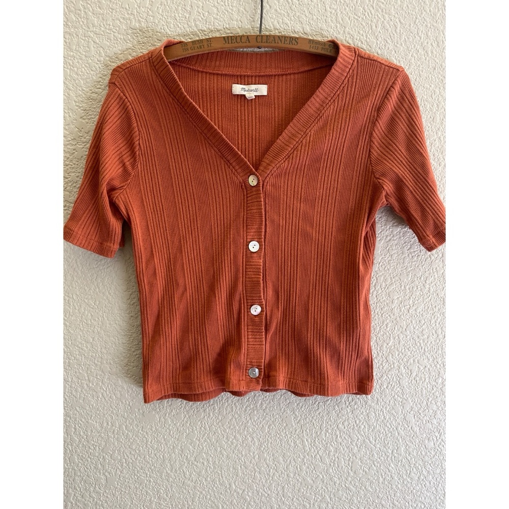 Madewell Pointelle Short Sleeve Cardigan Afterglow Red Women’s Size Small